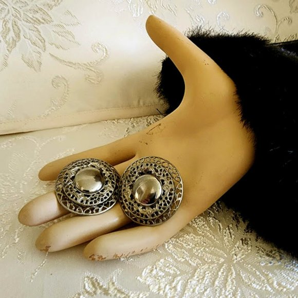 Vintage Silver Clip-On Earrings - Picture 1 of 4